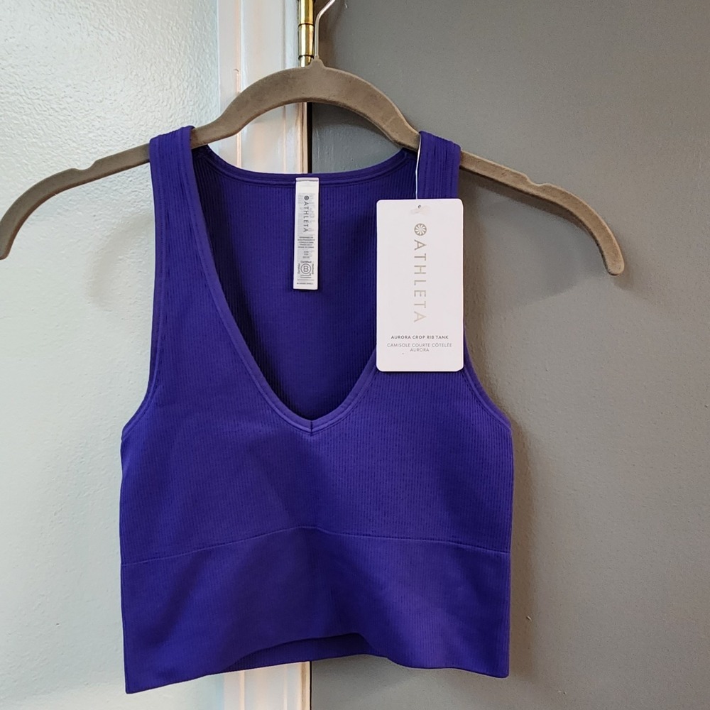 ATHLETA Aurora Seamless Crop Rib Tank Size XXSmall XXS Purple NWT